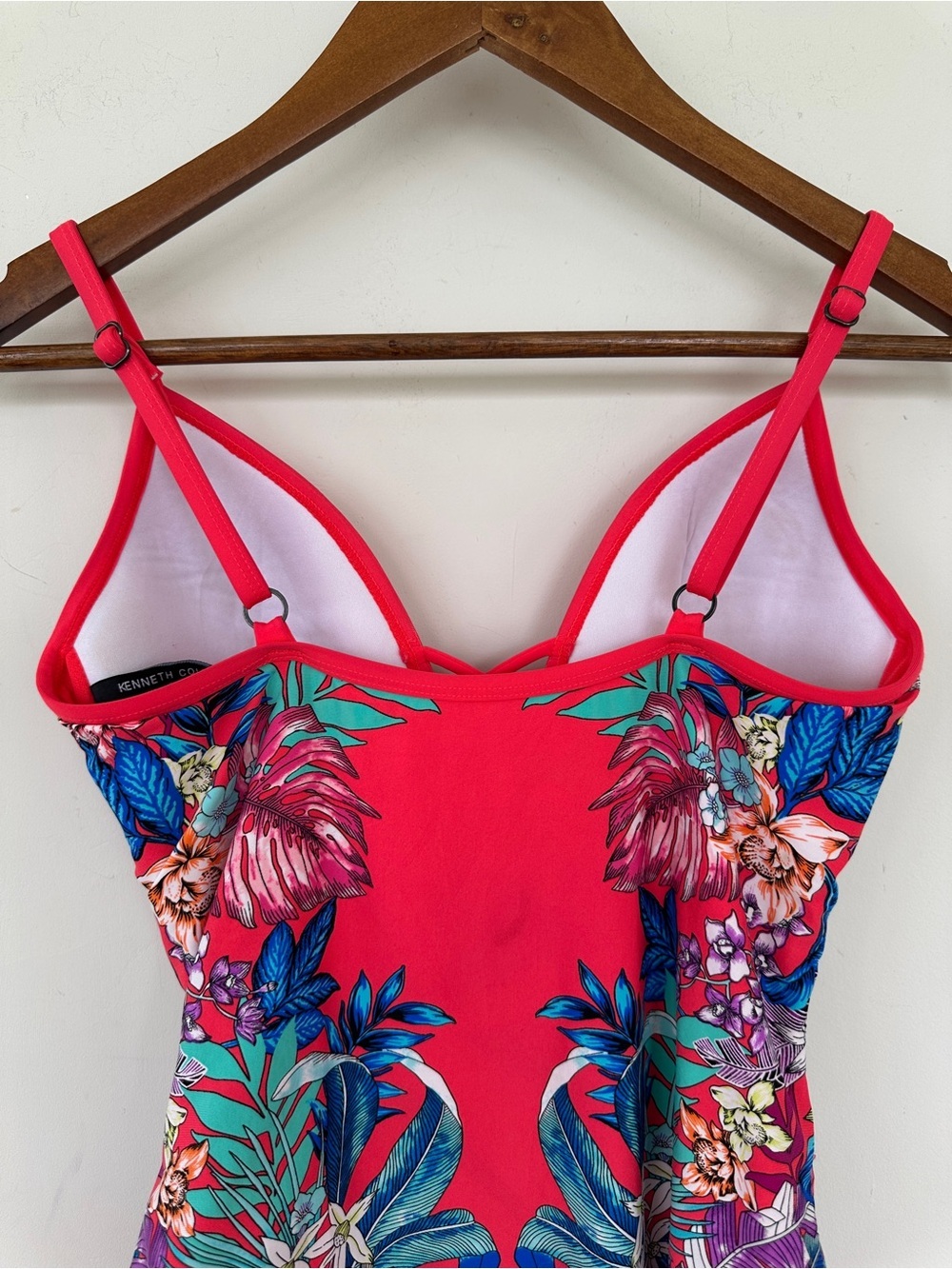 Kenneth Cole Pink & Blue Floral One-Piece Swimsuit with Lattice Front - Picture 5 of 12